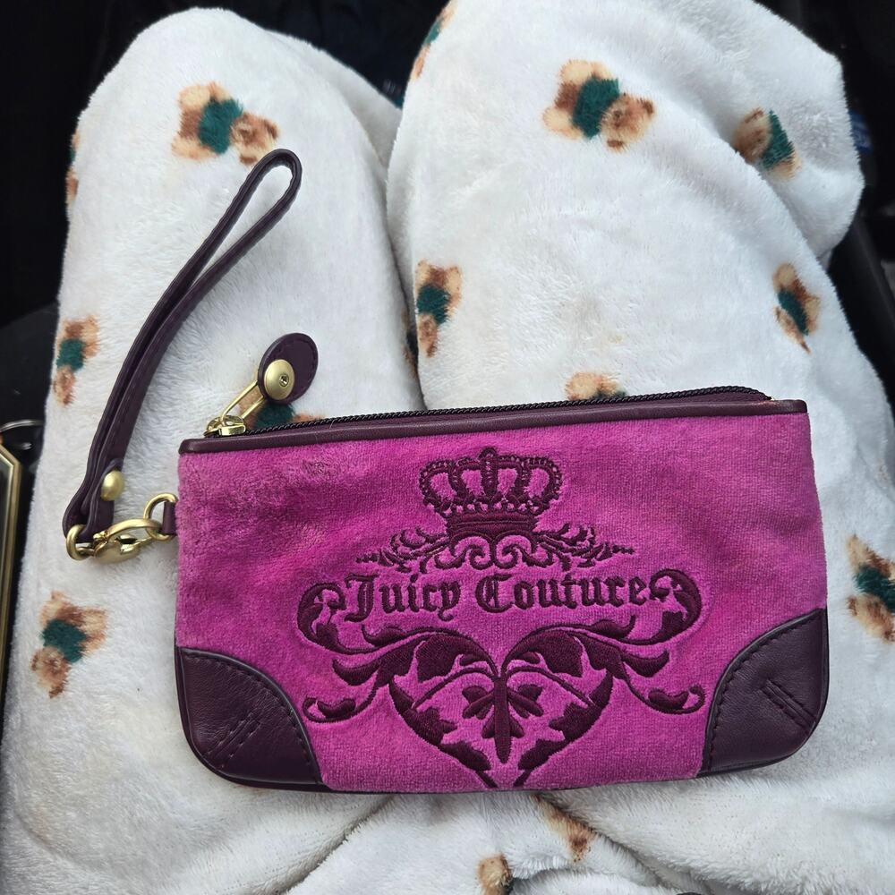 Juicy Couture Velour Crown Crest Wristlet - Purple Pink Magenta